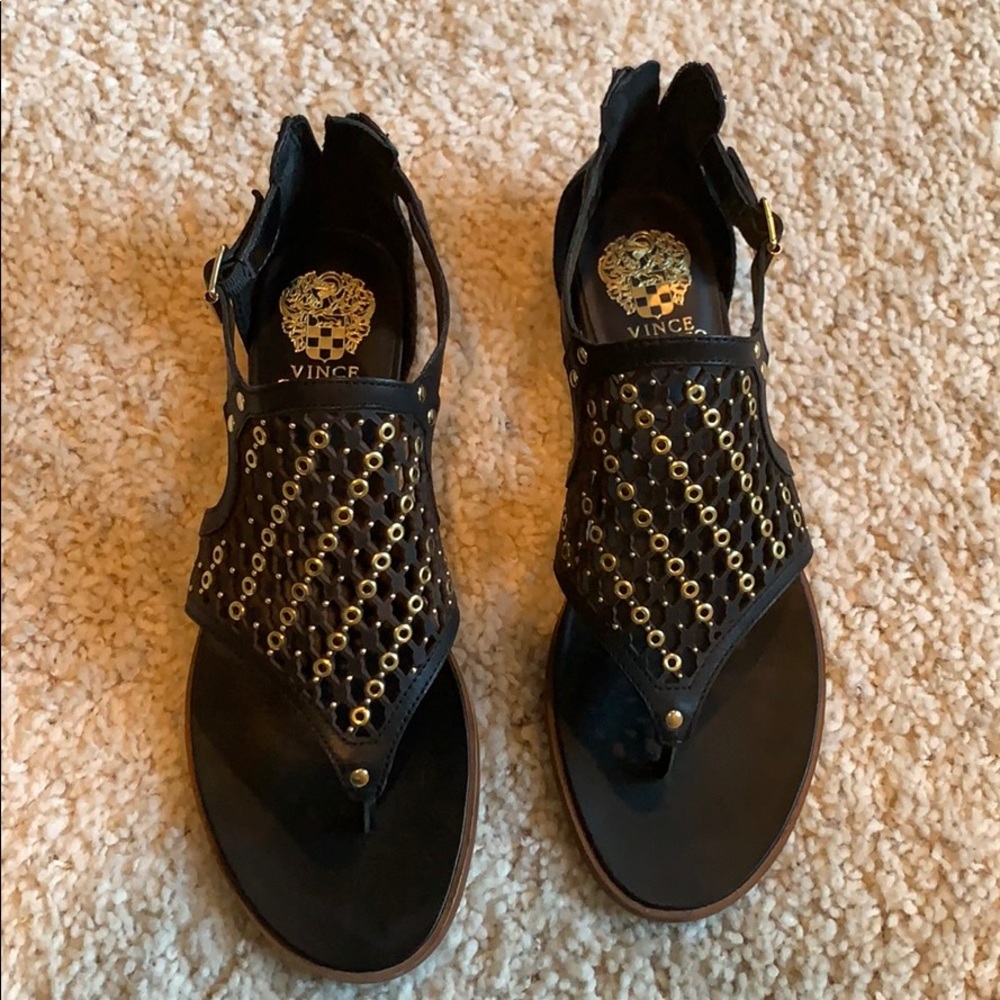 Black & gold flat sandal